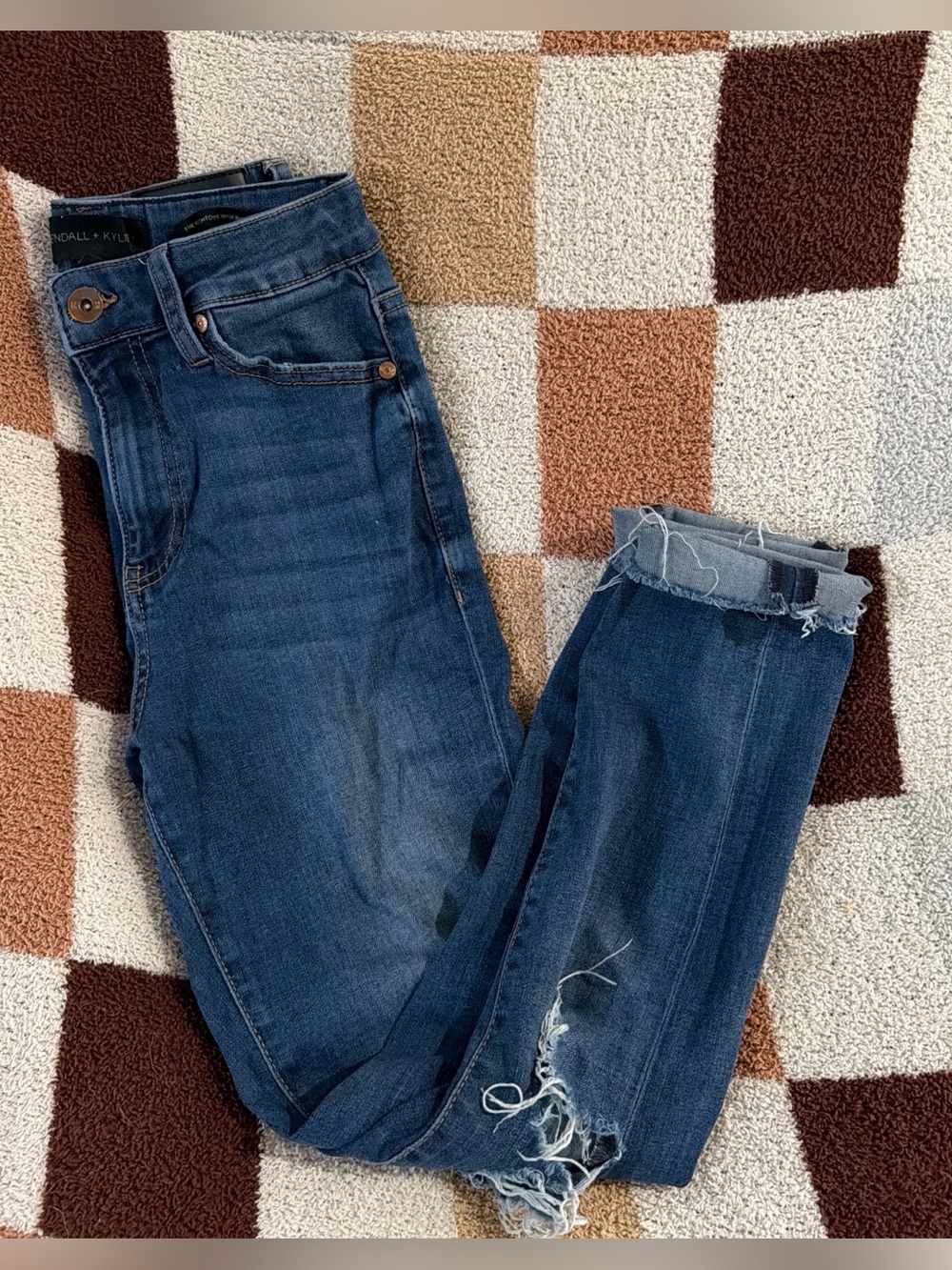 Kendall & Kylie Medium Blue High-Rise Distressed Skinny Jeans